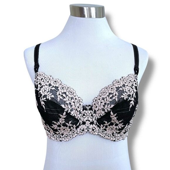 Wacoal 34C Bra Black White Embrace Lace Floral Unlined Underwire 65191 - Picture 2 of 8